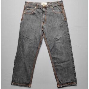 RR Mens Straight Leg Grey Denim Jeans Orange Stitch 42x32 Y2k Baggy